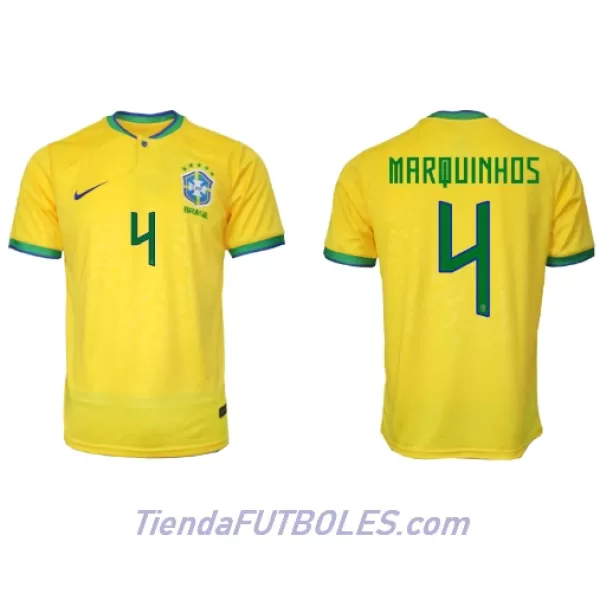Camiseta Brasil Marquinhos 4 Hombre Primera Mundial 2022
