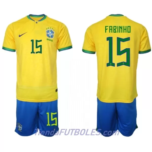 Conjunto Brasil Fabinho 15 Niño Primera Mundial 2022