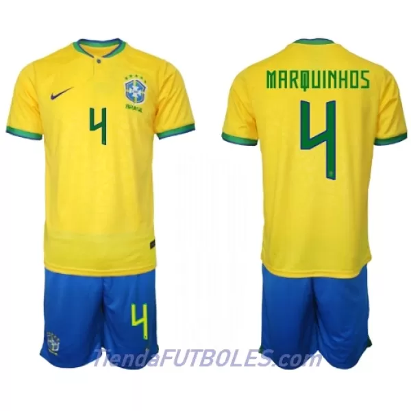 Conjunto Brasil Marquinhos 4 Niño Primera Mundial 2022