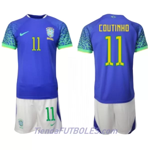 Conjunto Brasil Philippe Coutinho 11 Niño Segunda Mundial 2022