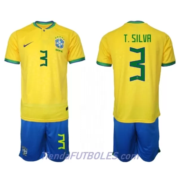 Conjunto Brasil Thiago Silva 3 Niño Primera Mundial 2022