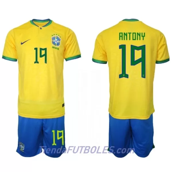 Conjunto Brasil Antony 19 Niño Primera Mundial 2022