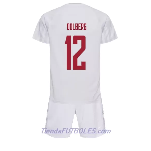 Conjunto Dinamarca Kasper Dolberg 12 Niño Segunda Mundial 2022