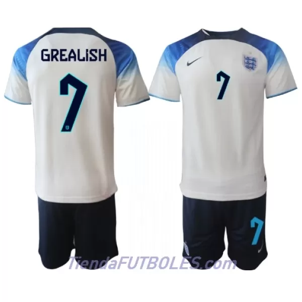 Conjunto Inglaterra Jack Grealish 7 Niño Primera Mundial 2022