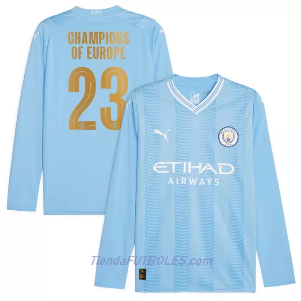 Camiseta Manga Larga Manchester City Champions of Europe Hombre Primera 23/24