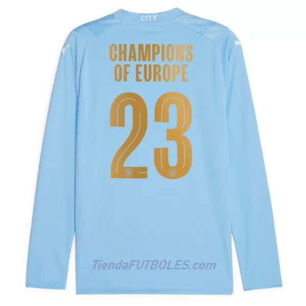 Camiseta Manga Larga Manchester City Champions of Europe Hombre Primera 23/24